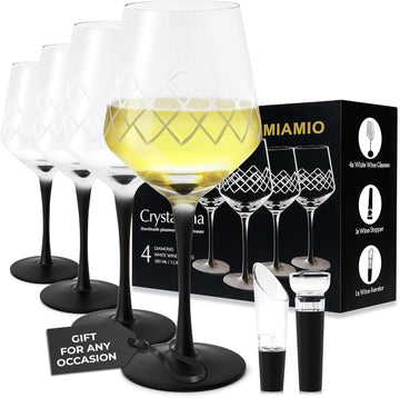Premium Crystal Wine Glasses, Set of 4 with Black Long Stem, Unique Crystaluna Collection
