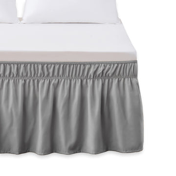 Luxurious Wrap Around Elastic Solid Ruffled Bed Skirt, with 16 Inch Tailored Drop - Premium Quality Wrinkle and