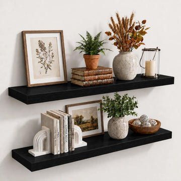 Floating Wall Shelves 24 inch, Bathroom Shelving Wall Mounted, Black