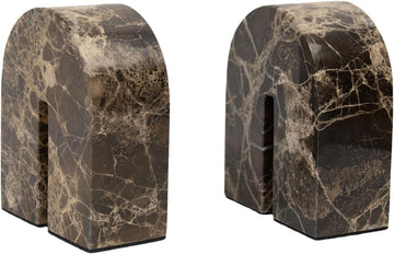 Natural Marble Bookends for Shelves,Unique Brown Arched Book Ends, Office bookends for Heavy Books, Set of 2,Heavy