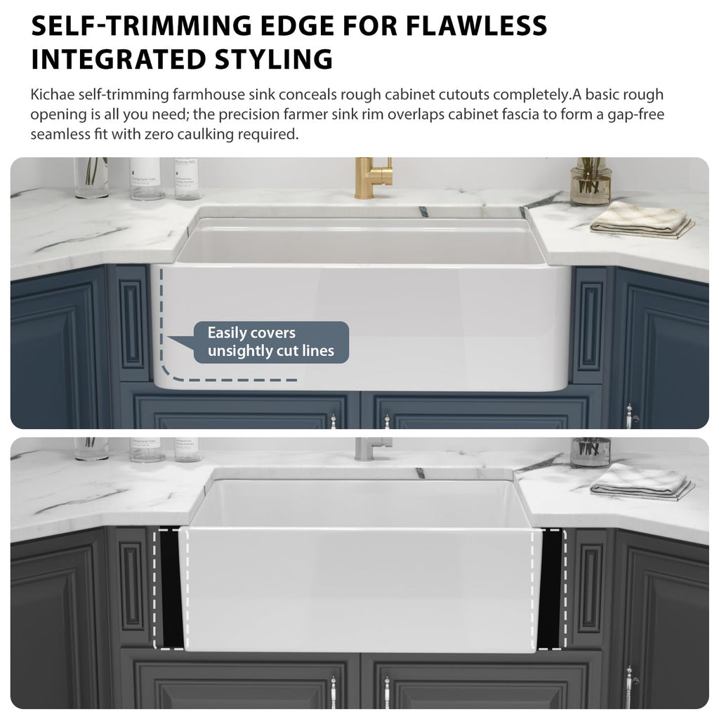 32 White Undermount Farmhouse Kitchen Sink Self-Trimming