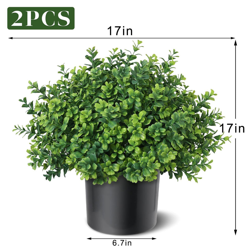 2 Sets of Artificial Boxwood Topiary Trees for Front Door Decoration(Green)