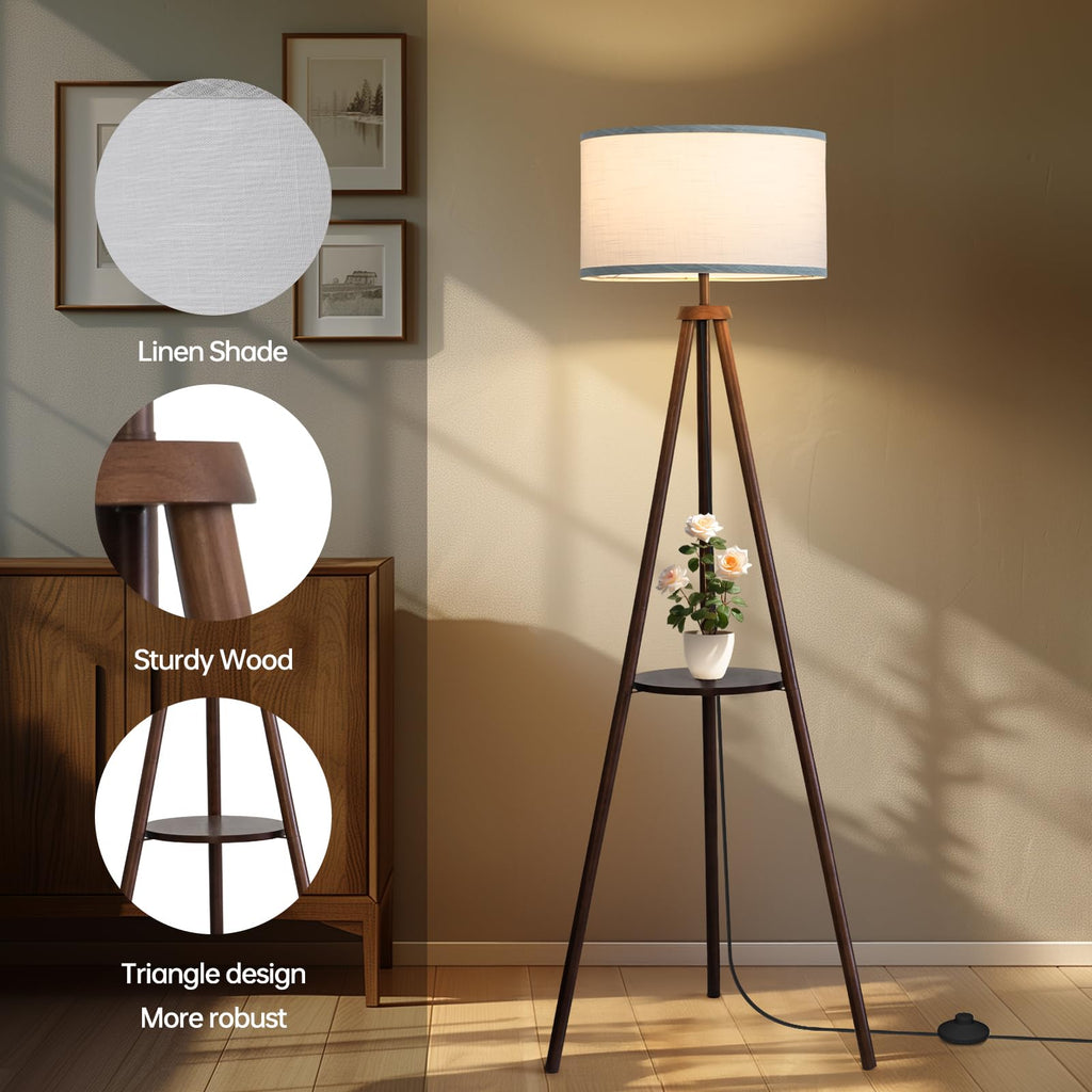 Floor Lamp with 3 Light Modes Adjustable- Wood Tripod Floor Lamp Modern LED Standing Lamps with Dimmable Brightness