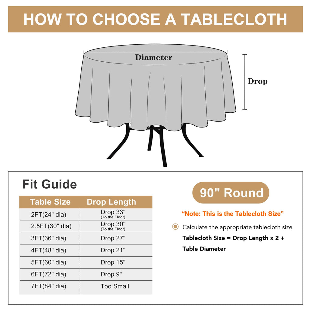 White Round Tablecloth 90 Inch Fit 30-72 Inch Tables, 8 Pack