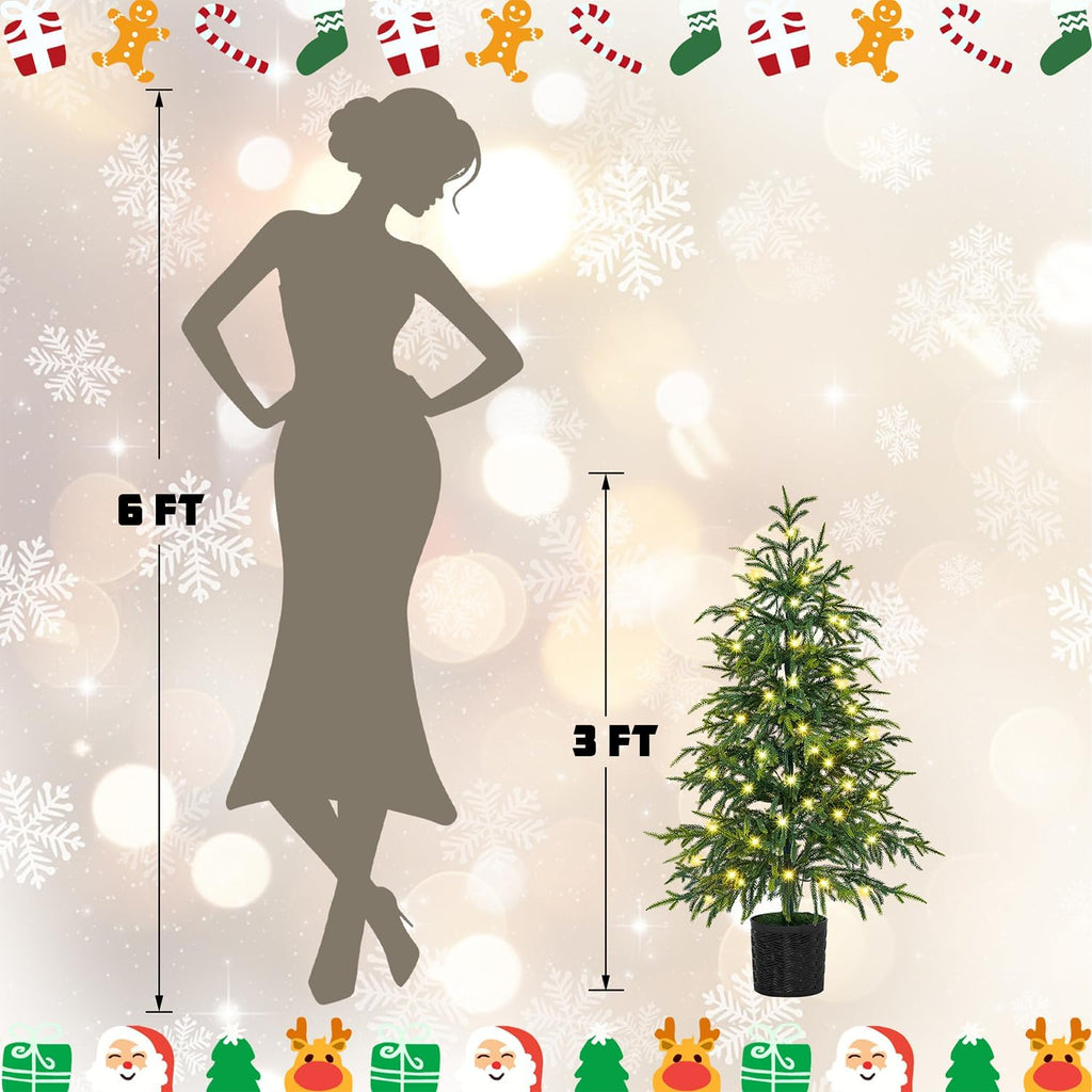 3FT Pre-Lit Artificial Christmas Tree 2 Pack, Norfolk Potted Tree