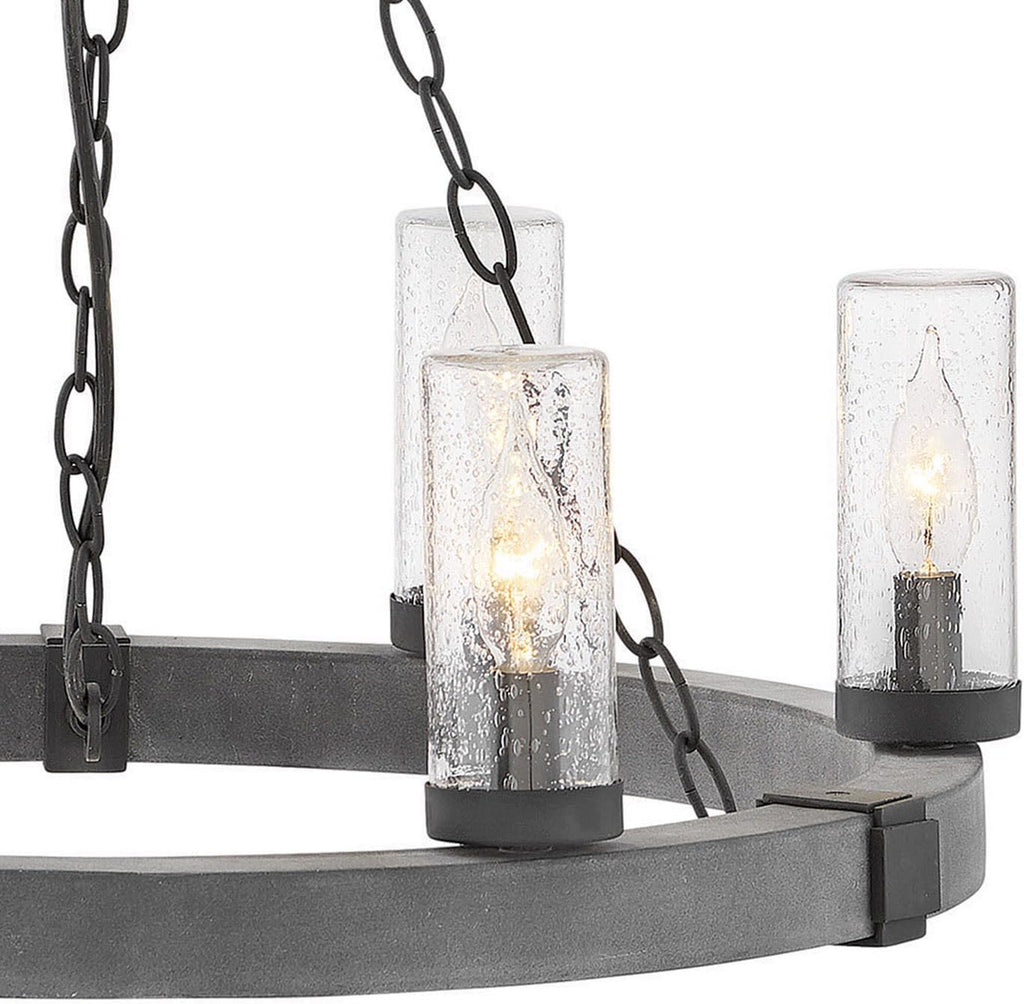 Sawyer Six Light Medium Outdoor Chandelier, Aged Zinc