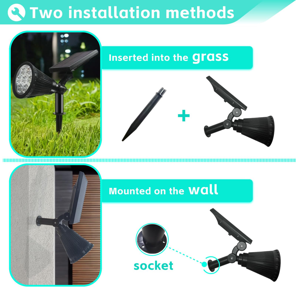 Solar Spot Lights Outdoor Color Changing, 8 Lighting Modes 2-in-1 Solar Lights Outdoor Waterproof, Auto On/Off