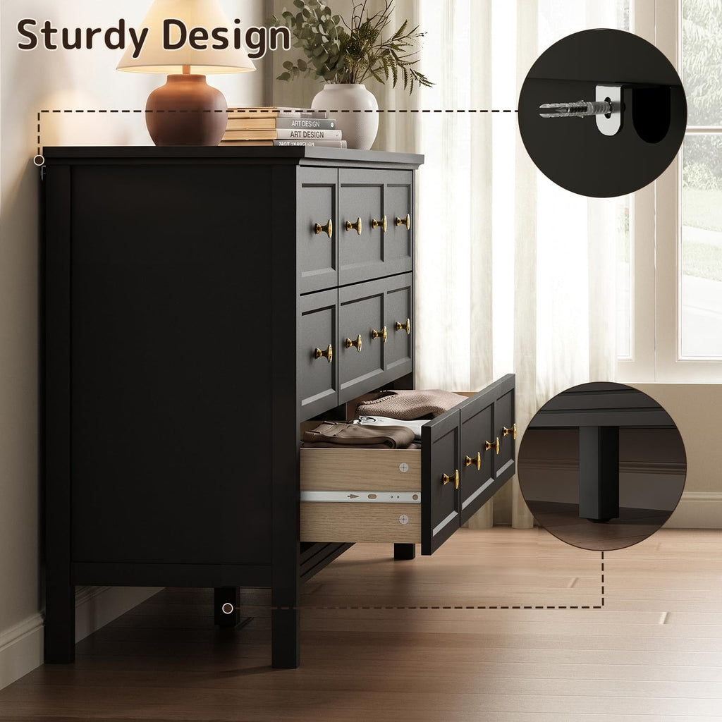 59" Black Dresser with 9 Drawer & Modern Gold Handles