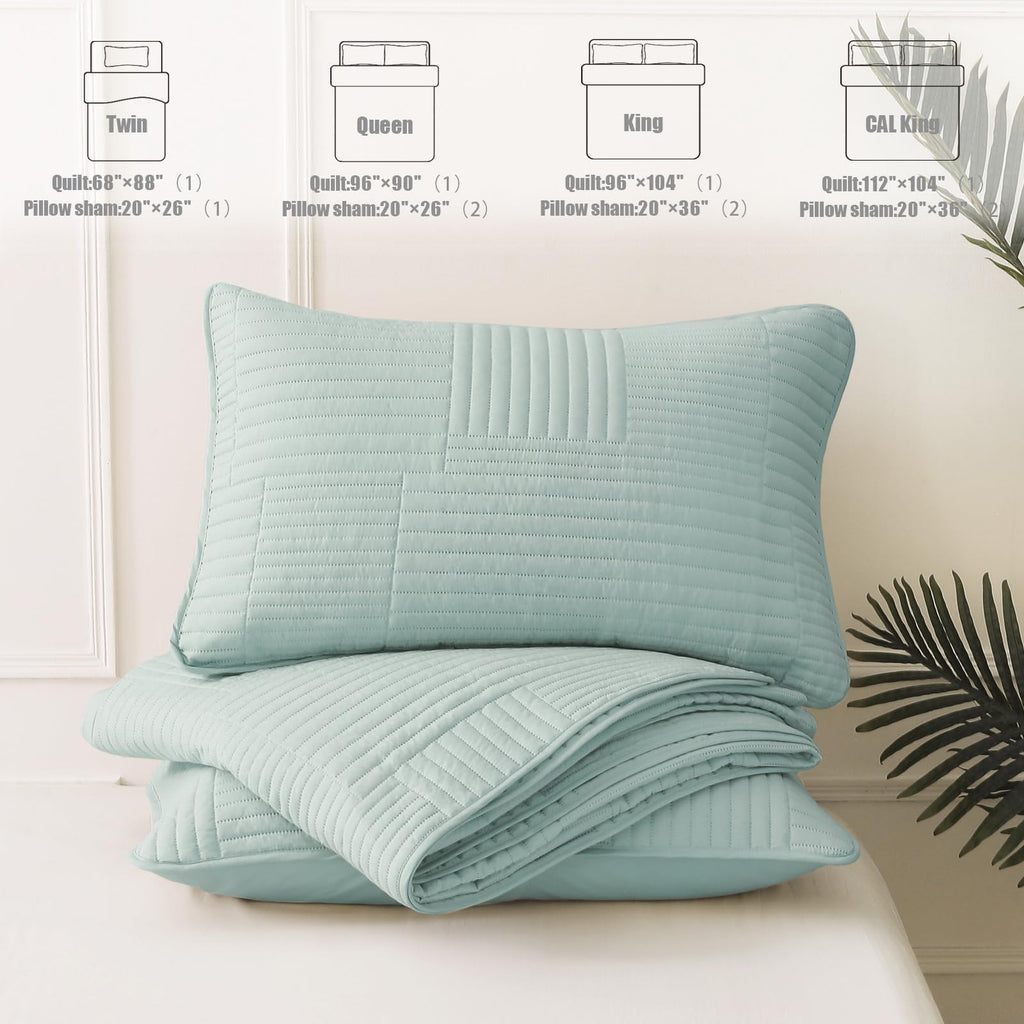 Quilt Bedding Set, Lightweight Bedspread, Aqua Blue