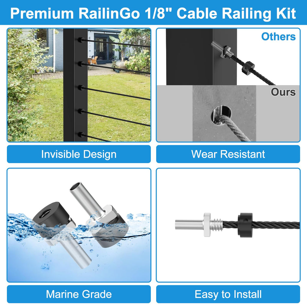 20 Pack 1/8" Cable Railing Terminal Ends, T316 Stainless Steel