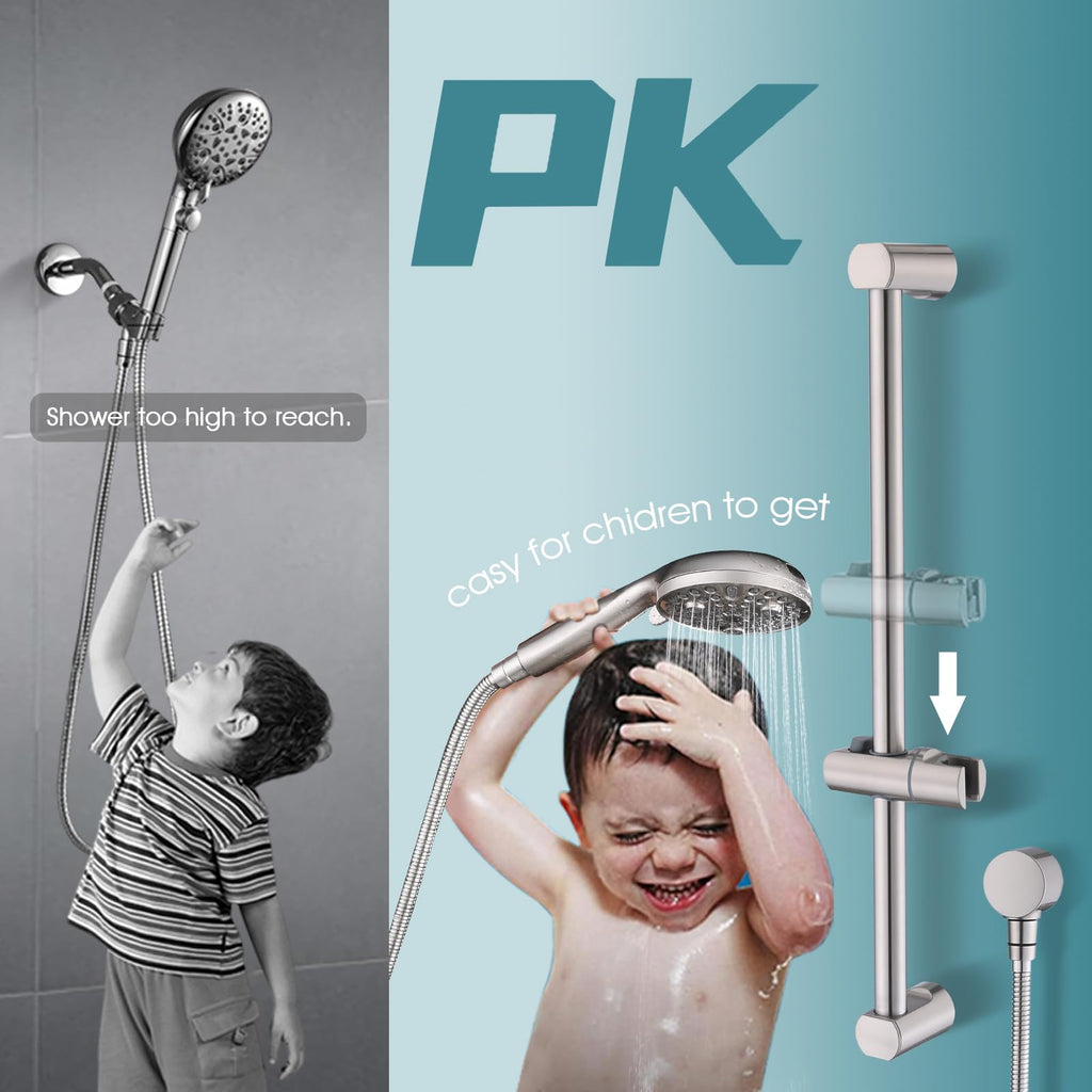 Hand Shower with Slide Bar, High Pressure 10 Setting Handheld Shower Head, Adjustable Height 24" Slide Bar, Wall