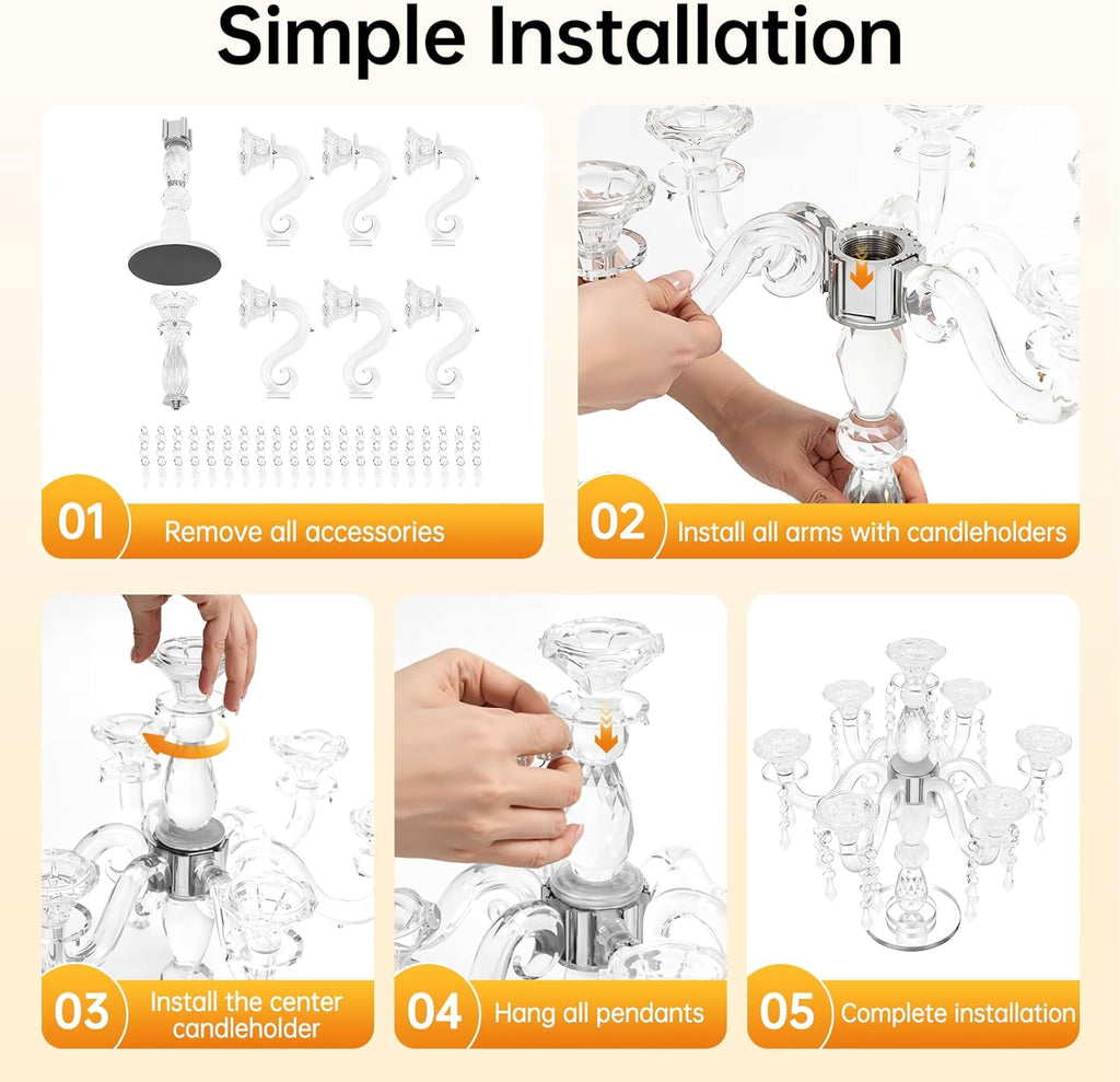 Crystal Candle Holders, 7-Arm 14 Inch Crystal Taper Candlestick Candelabra, Candle Holder Centerpiece