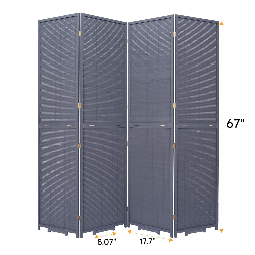 Bamboo Mesh Woven Room Divider 5.6FT, 4 Panel Folding Privacy Screen, Grey