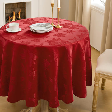 Christmas Jacquard Round Tablecloth, 90 inch, Red