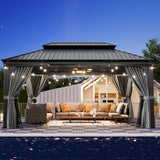 12' X 16' Permanent Hardtop Gazebo Aluminum Gazebo with Galvanized Steel Double Roof for Patio Lawn and Garden