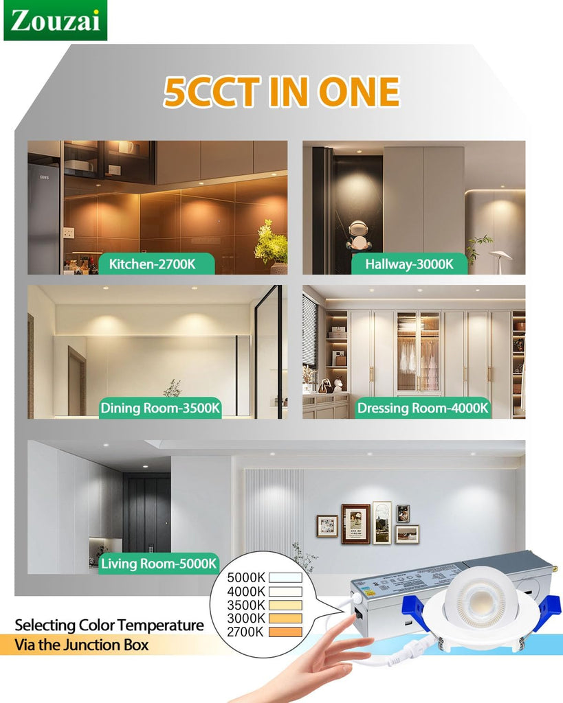 2 Inch Gimbal LED Recessed Lights, 5CCT, 5W 550LM, White 4 Pack