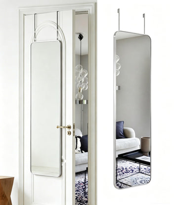 48x14 Rounded Rectangle Over Door Full Length Mirror Silver White
