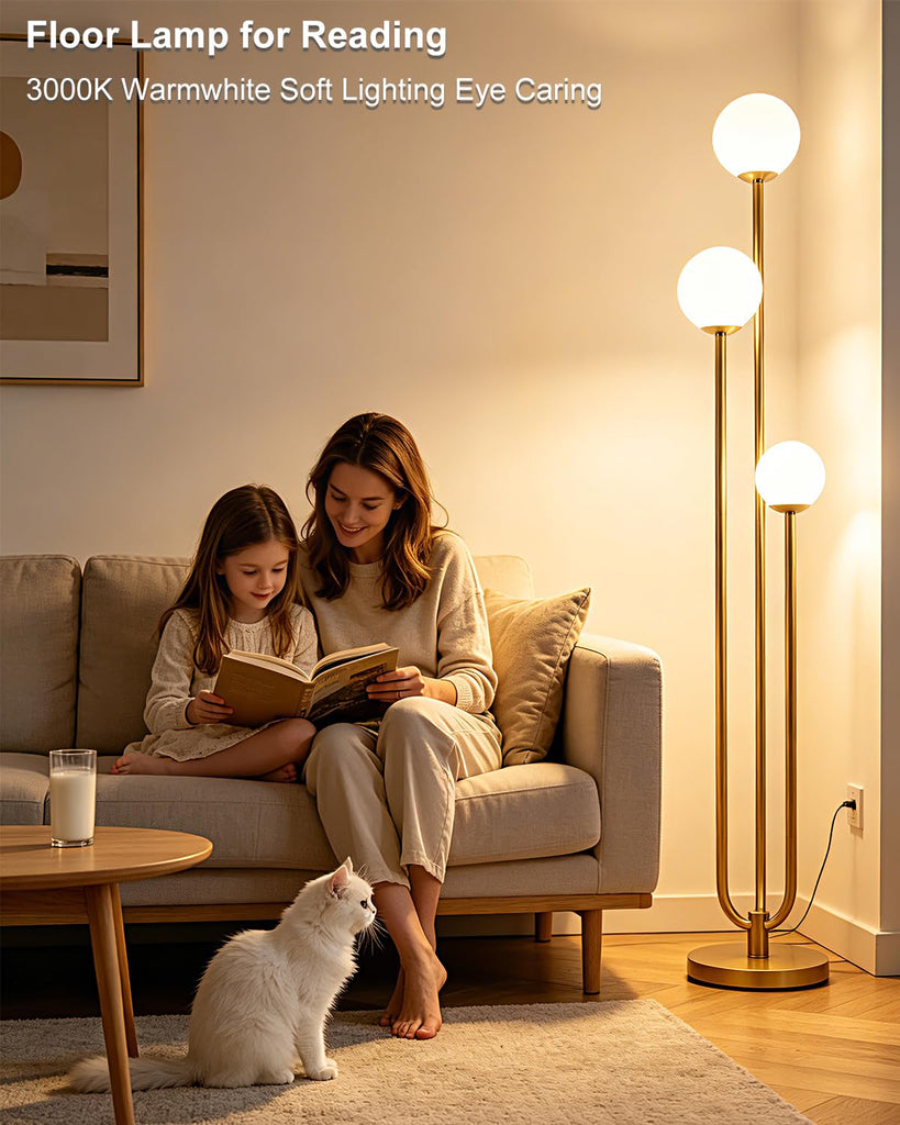 63IN Gold Floor Lamp Dimmable 3-Lights Globe LED Floor Lamps with 3000K Soft Warm White for Wedding/Party Tall Lamp