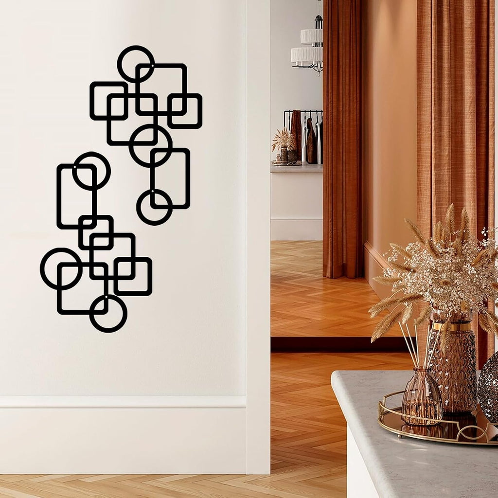 Black Abstract Metal Wall Art Decoration Minimalist Decor 3D Textured Square Logo Metal Wall Sculpture Bedroom - Set of 2