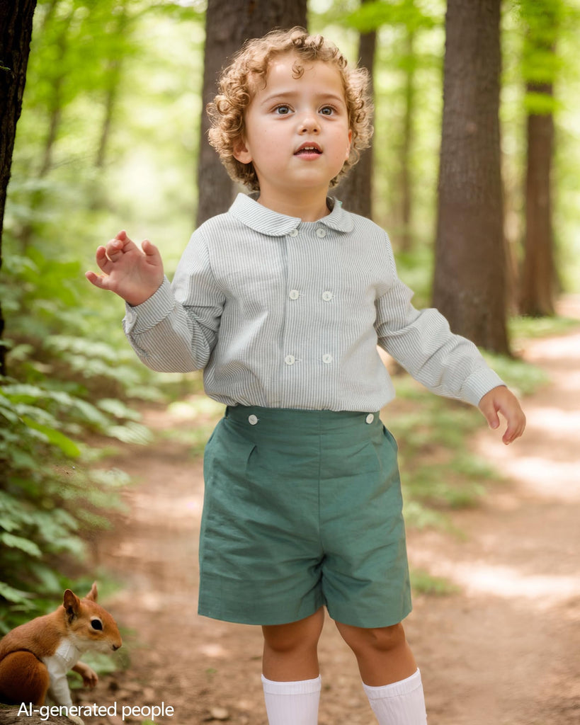 Toddler Baby Boys' Clothing Sets Vintage Fall Boy Clothes Long Sleeve Button Down Shirts Pants Set with Peter Pan