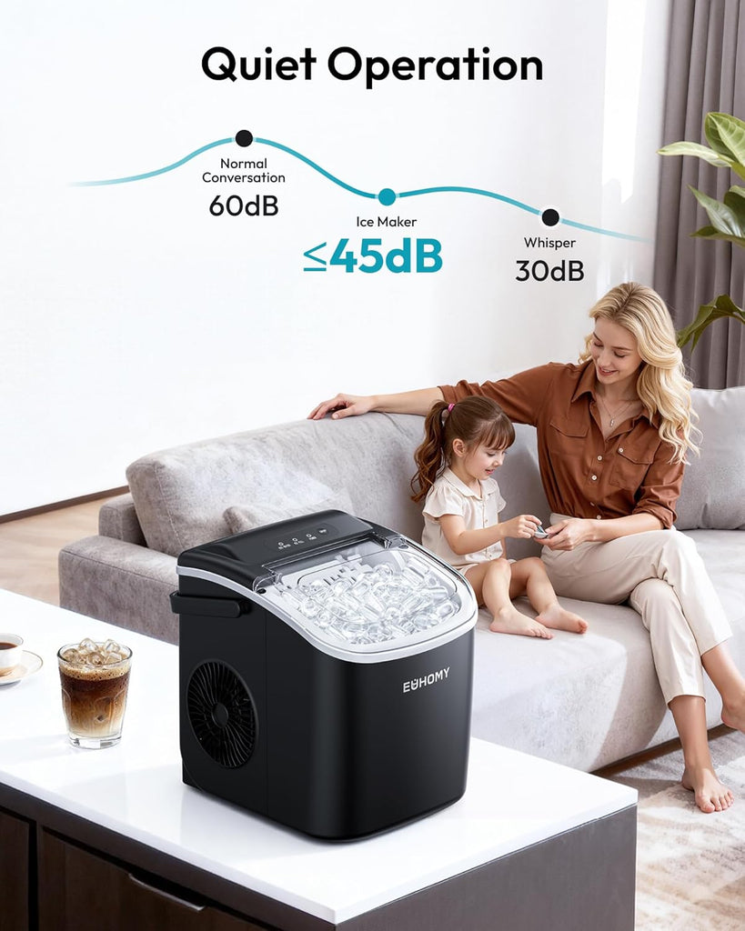 Countertop Ice Maker Machine with Handle, 26lbs Per Day, 9 Bullet Cubes in 6 Mins, Self-Cleaning Portable Ice Maker