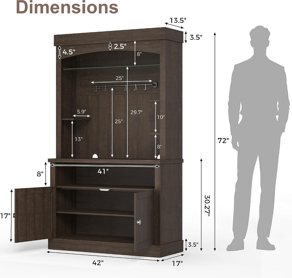 Coffee Bar Cabinet with LED Lights,72 '' Tall Buffet Cabinet with Storage,Farmhouse Kitchen Sideboard Tall Coffee