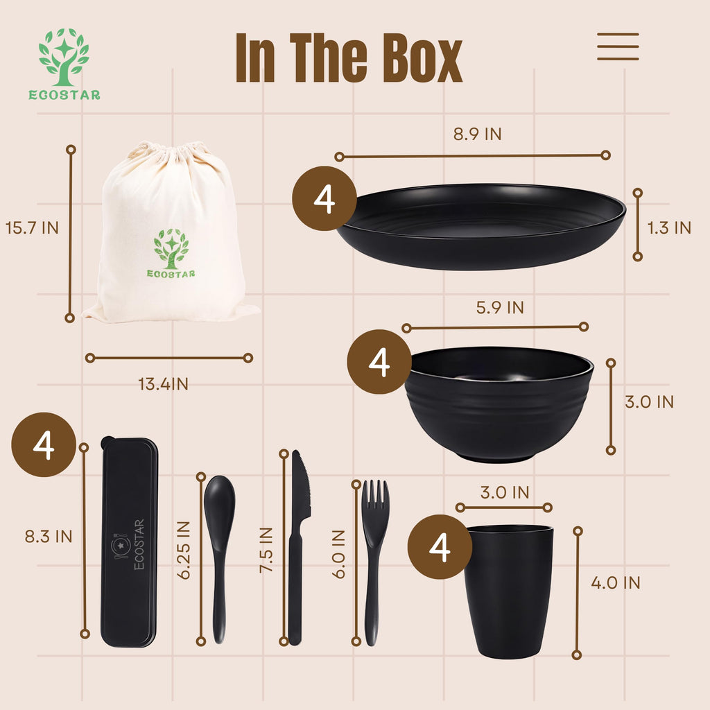 Wheat Straw Dinnerware Sets Unbreakable Plates Bowls and Cups Reusable Utensils Dishwasher Microwave Safe Bowls and