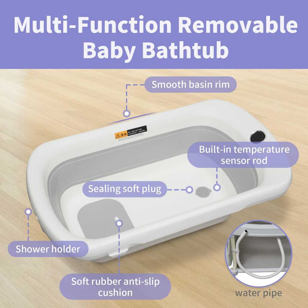 2 in 1 Baby Bathtub with Changing Table, Waterproof Diaper Changing Station Portable Changing Table Adjustable Height