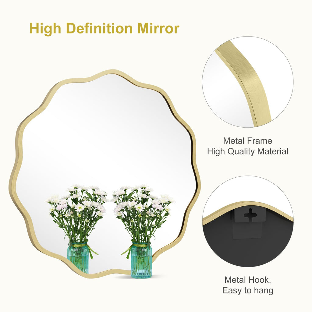 Round Wavy Mirror for Wall Decorative 24 inch, Modern Round Mirror Aluminum Frame Bedroom Living Room Home House