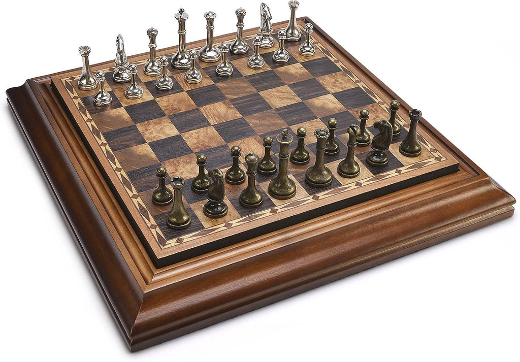 14 inches Wooden Chess Set with Metal Chess Pieces / 2.5'' King/Storage for Chessmen/Gift