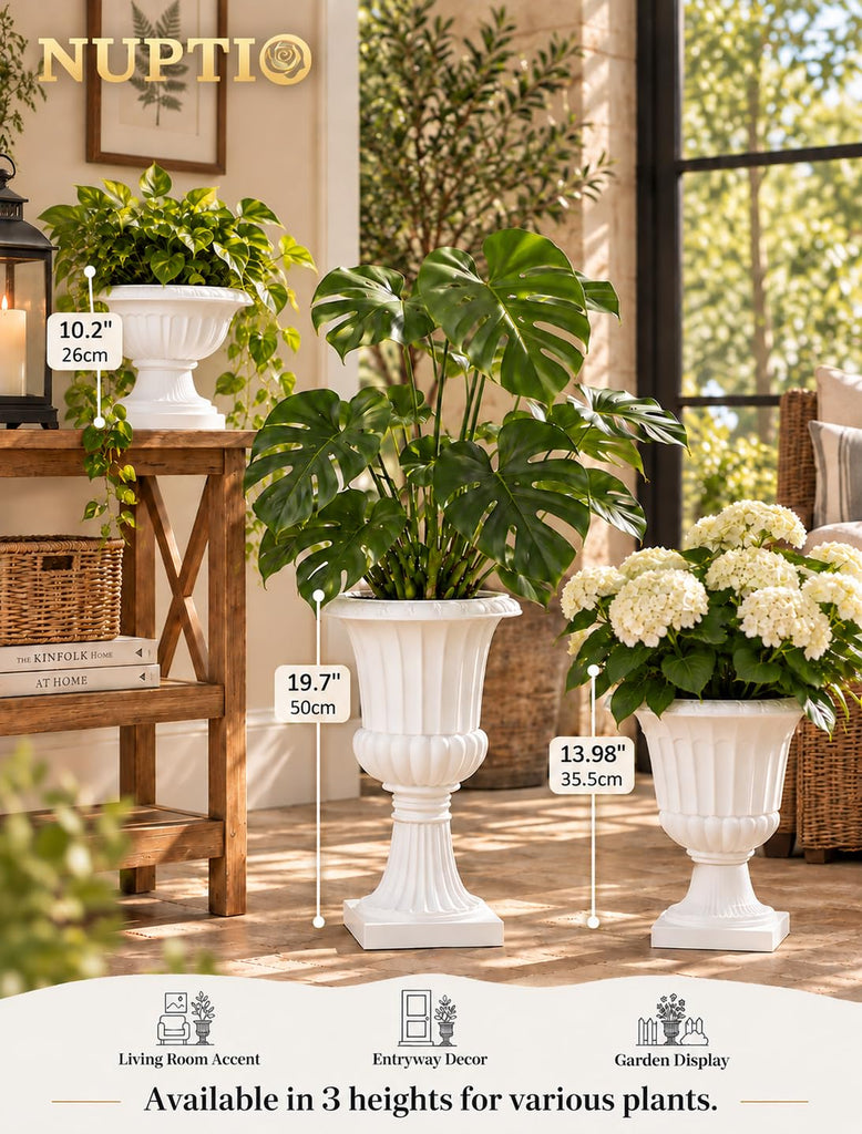 Plastic Classic Urn Planter: 19.7 Inch Plant Pot for Outdoor, 2 Pcs