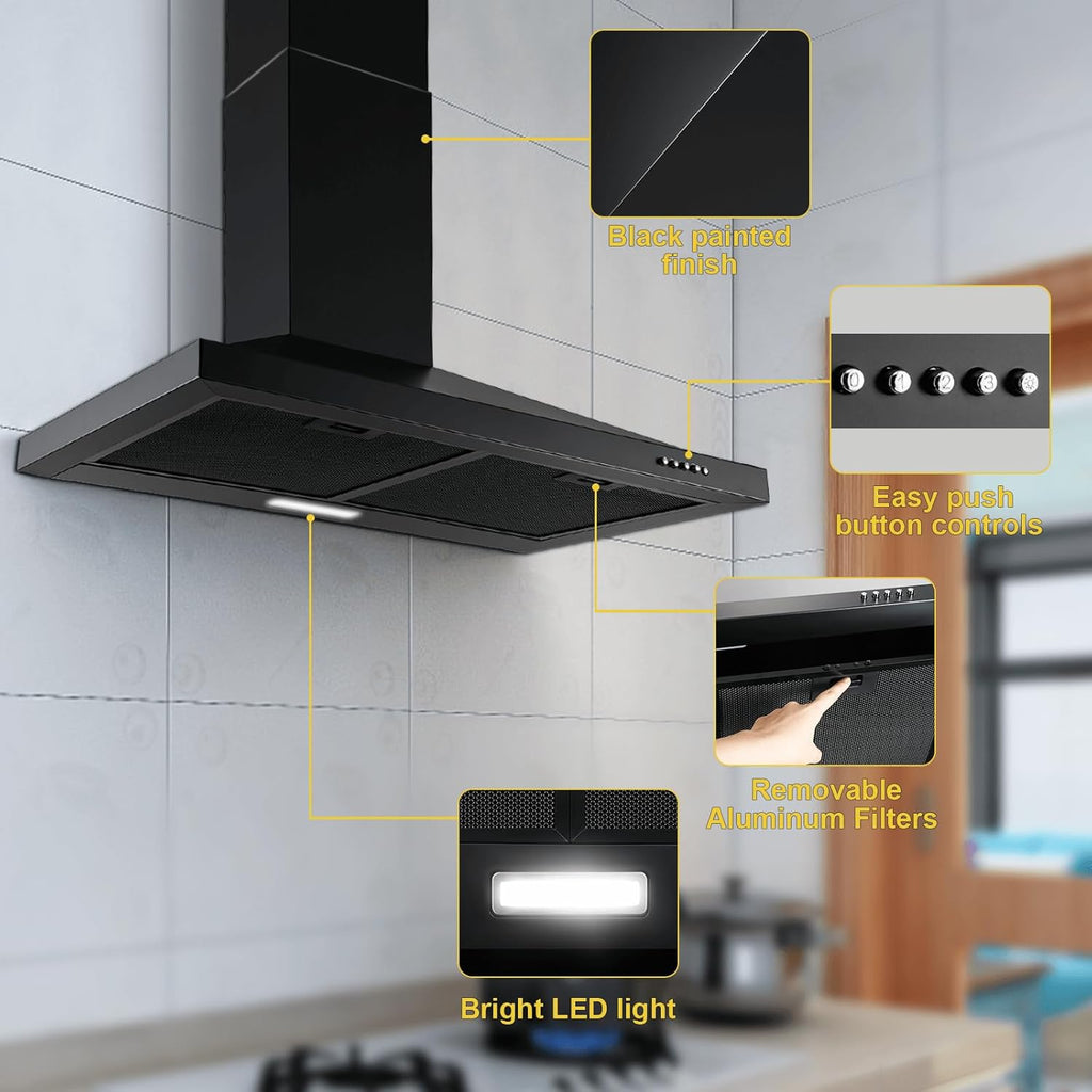 30 Inch Stainless Steel Wall Mount Range Hood LED Lights Convertible Ducted/Ductless