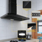 30 Inch Stainless Steel Wall Mount Range Hood LED Lights Convertible Ducted/Ductless