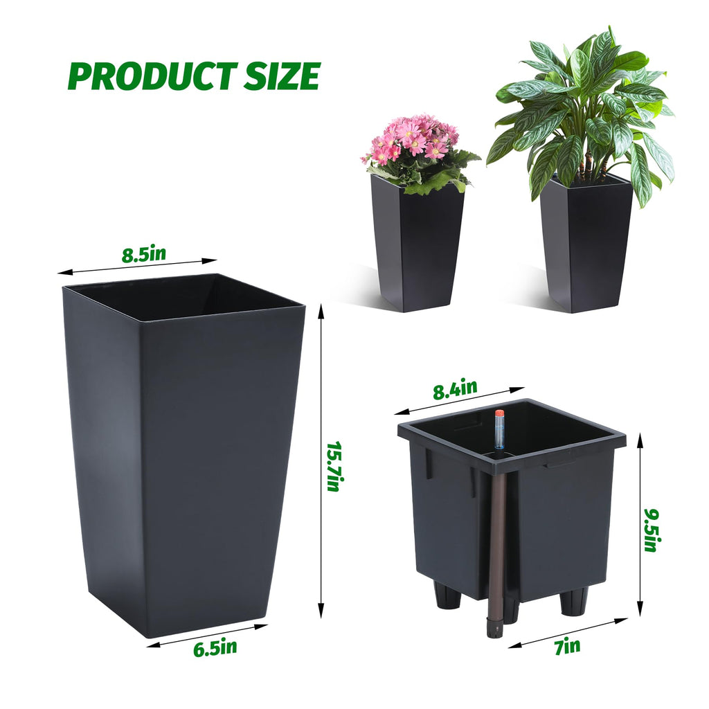16" Tall Planters Set of 2, Outdoor&Indoor Planter Pots, Black