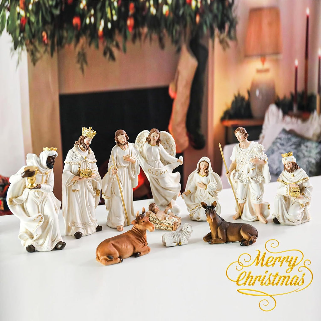 Nativity Set - 11 Piece 8.40 Inches Christmas Nativity Scene for Indoor Decorations, Resin Nativity Figurine Manger