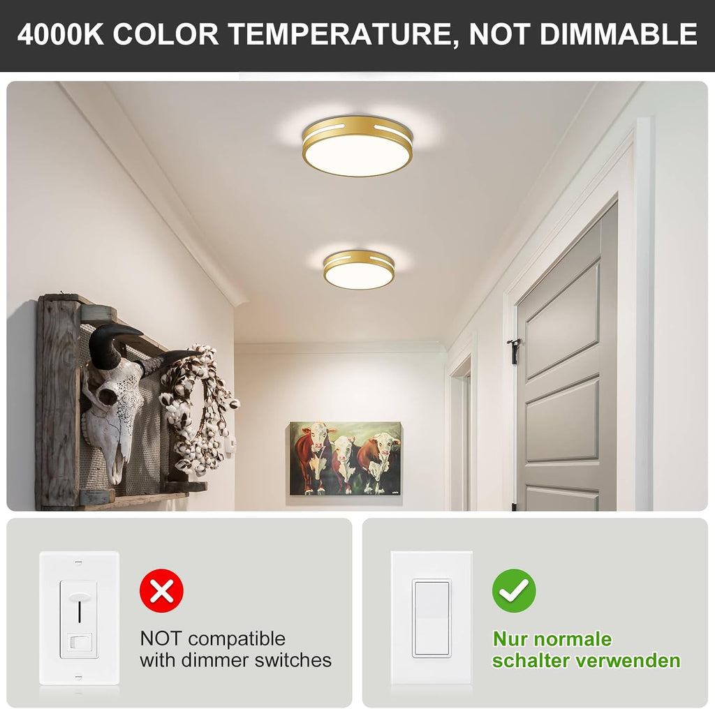 Modern Brushed Gold Flush Mount Ceiling Light Mid-Century LED Ceiling Light Bedroom Light Fixture Minimalist Ceiling