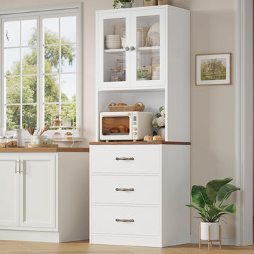 71" Tall Kitchen Pantry Storage Cabinet with Microwave Stand, Buffet Kitchen Hutch with Shelves and Drawers, Wood