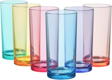 Classic Plastic Reusable Drinking Glasses (Set of 6) 16oz Water Cups Assorted Colors | BPA-Free Tumblers, Made in USA