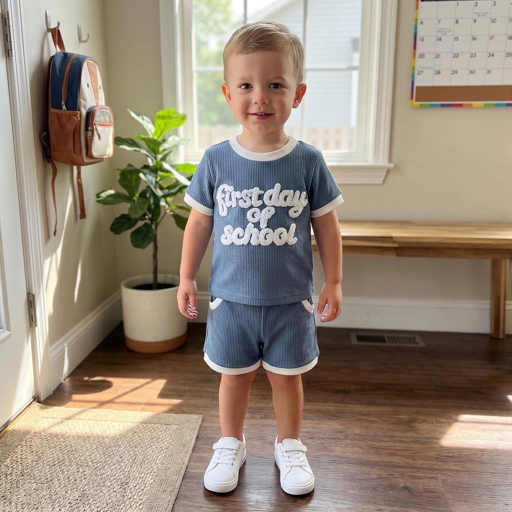 Toddler Boy First Day of School Outfit T-Shirt Shorts Set