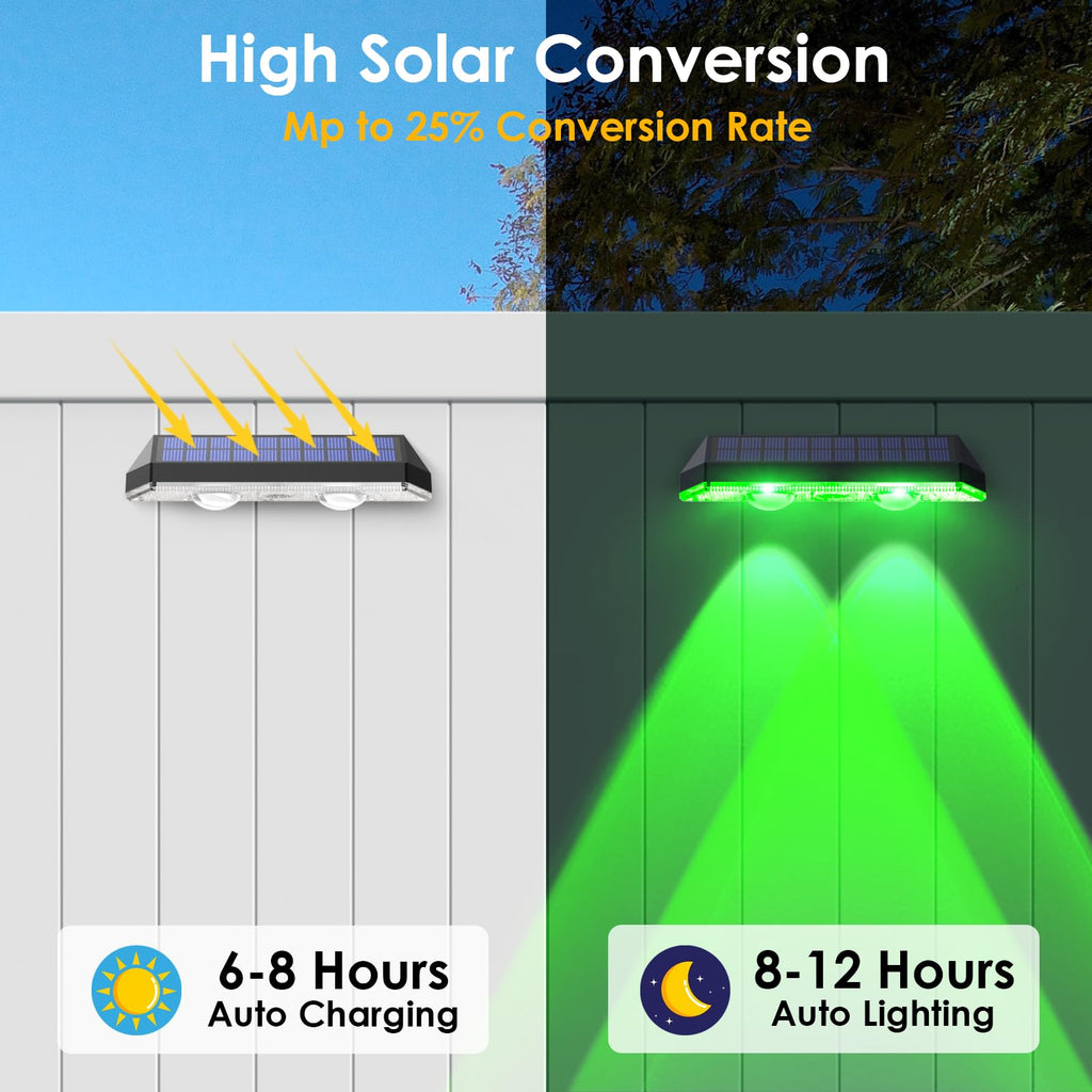Solar Fence Lights Outdoor - Warm White & RGB 6 Color, Dusk to Dawn Solar Deck Light, Solar Lights Outdoor IP65