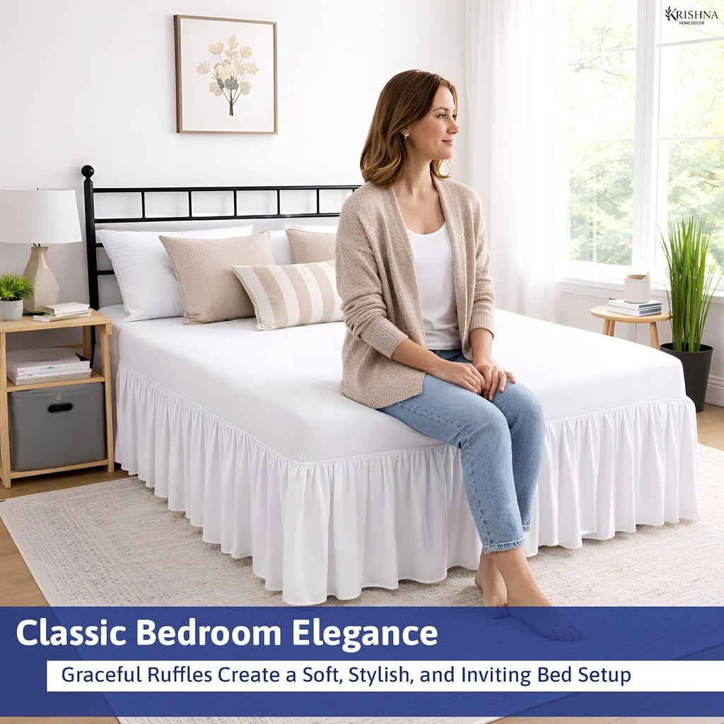 Ruffled Bed Skirt with Split Corners King, 100% Microfiber Hotel Quality, 15 Inch Drop Dust Ruffle Gathered Bedskirt