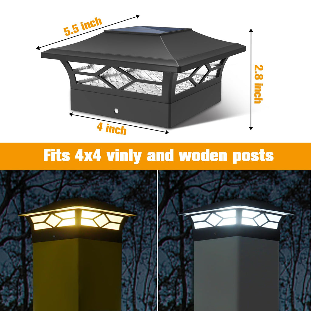 Solar Post Cap Lights Outdoor 12pack, Waterproof Solar Powered Deck Fence Post Lights for 4x4 Wood/Vinyl Posts, Solar