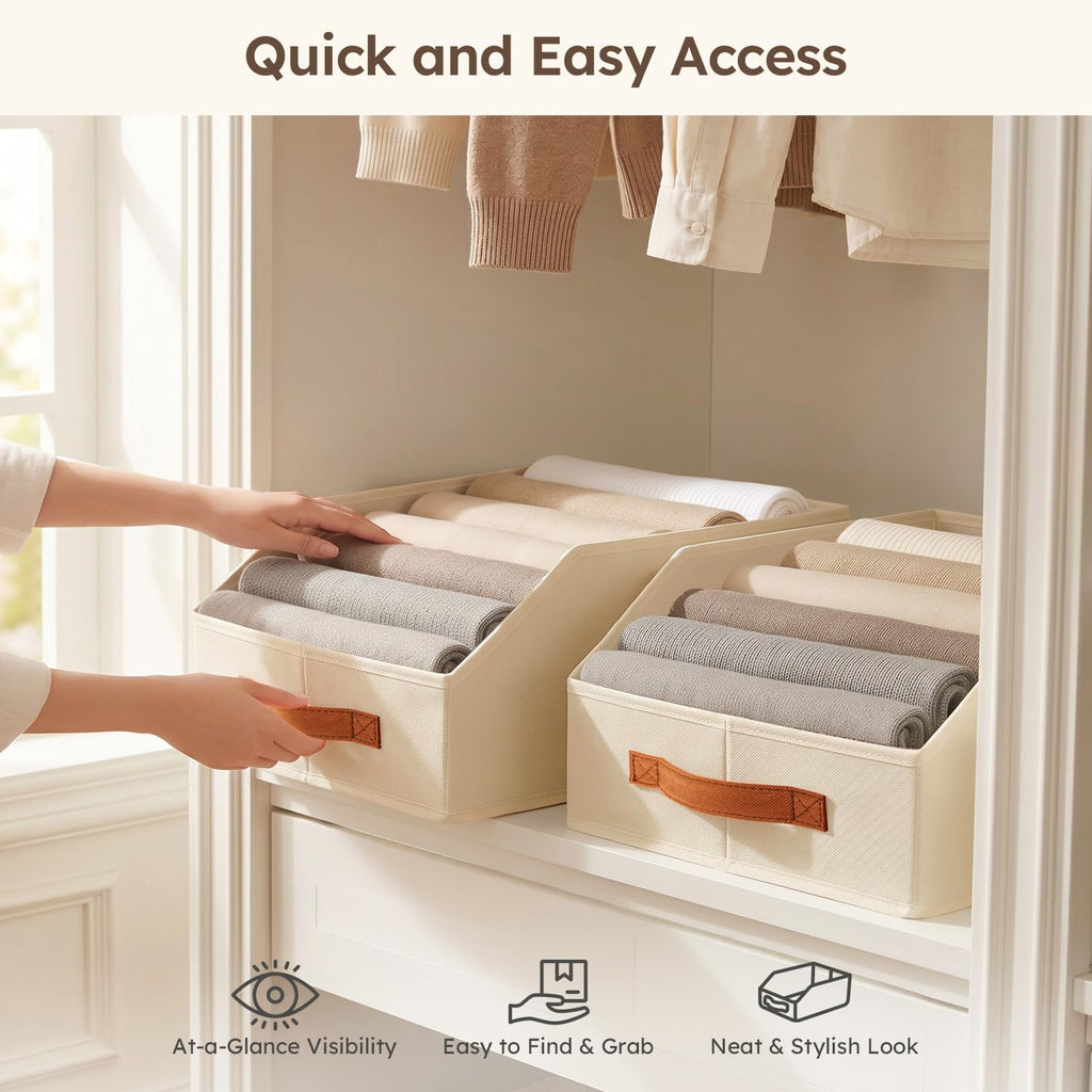 Fabric Storage Bins for Organizing - 6 Pack Large Trapezoid Collapsible Storage Bins with Front Handle, Closet