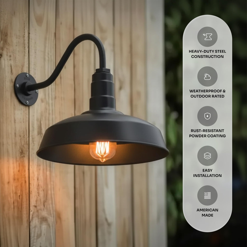 23" Gooseneck Barn Light Outdoor | Farmhouse Exterior Wall | Matte Black