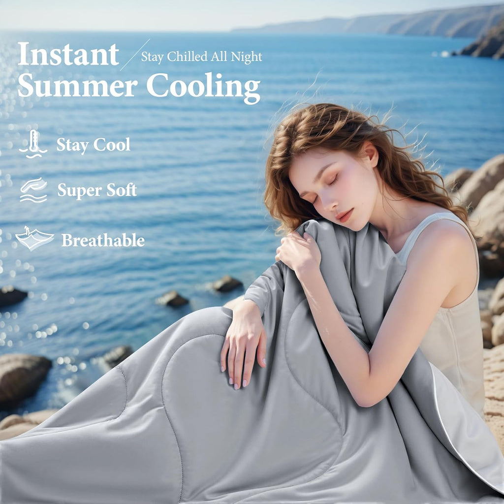 Queen Cooling Comforter, Cooling Blanket for Hot Sleepers and Night Sweats, Double-Sided Cool Soft Lightweight