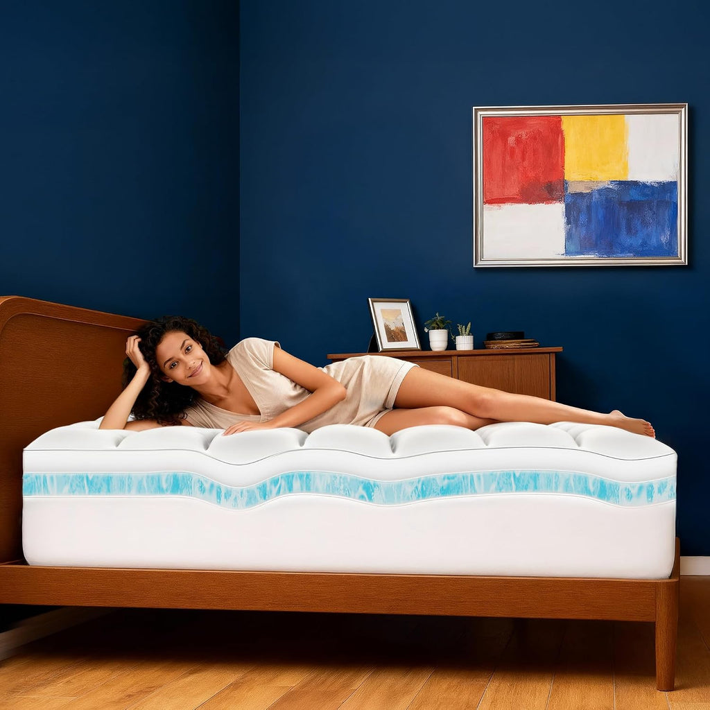 Queen Size Dual Layer 4 Inch Memory Foam Mattress Topper | 2 In Cooling Gel Memory Foam and 2 In Washable Soft Pillow