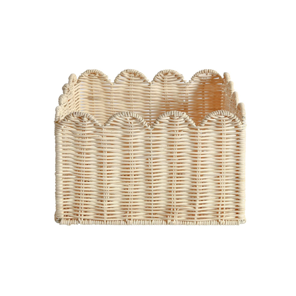 Scalloped Basket, Wicker Storage Baskets, Hand Woven Baskets for Shelves, Natural Baskets for Organizing