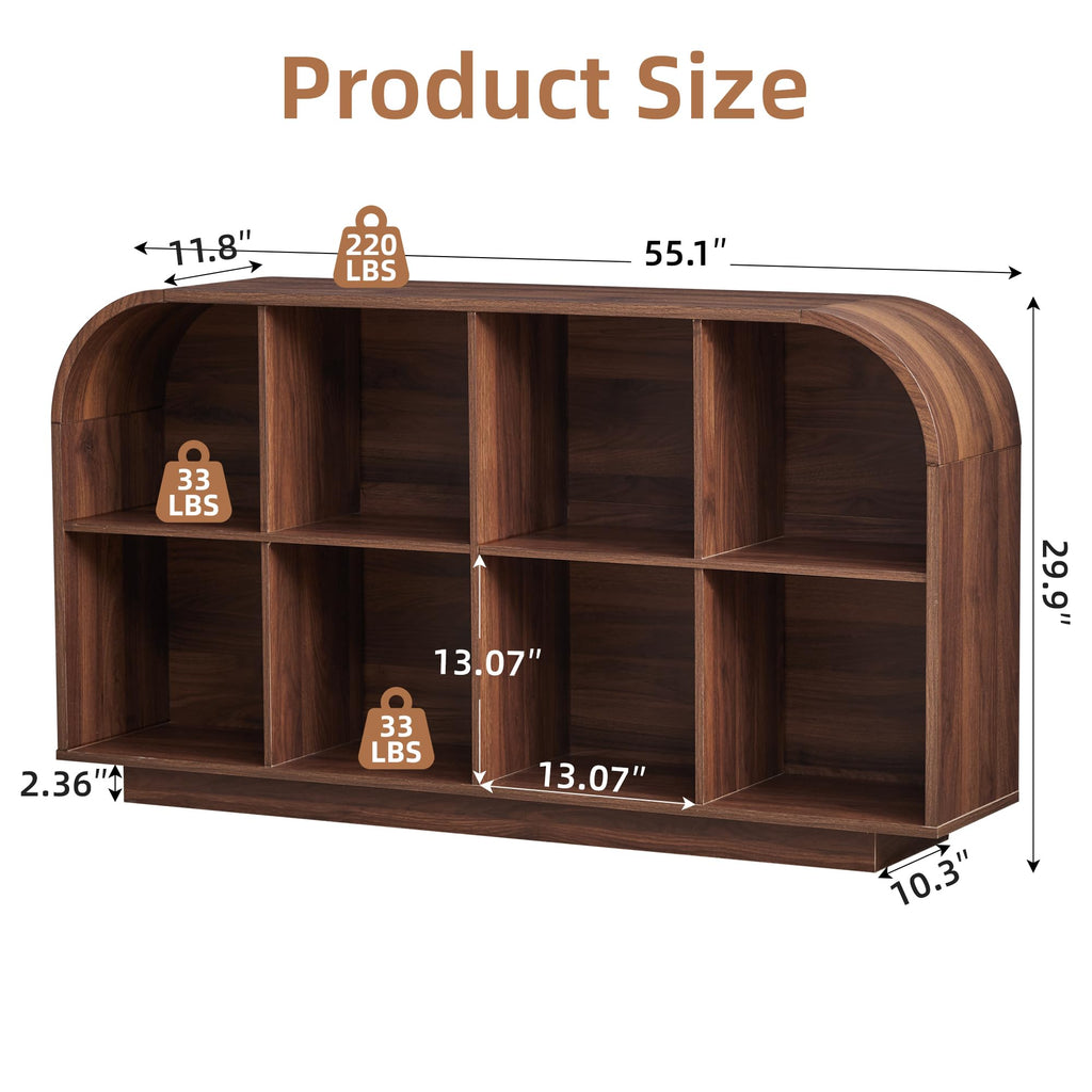 8 Cube Storage Organizer, 2-Tier Low Bookcase 55.1" L, Walnut