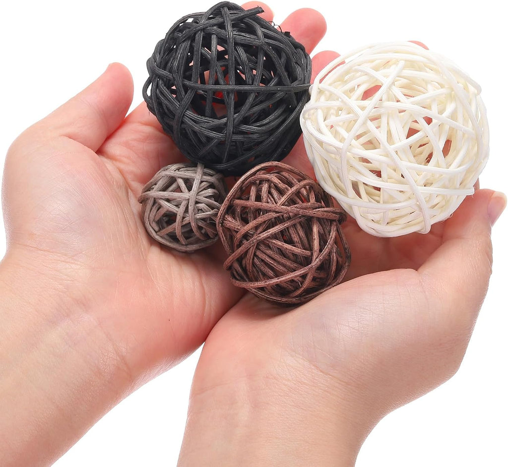 Vase Filler Decorative Balls, 2.4/2/1.6/1.2" White/Black/Coffee/Gray Wicker Rattan Decor, Balls Bowl Fillers - Set of 20