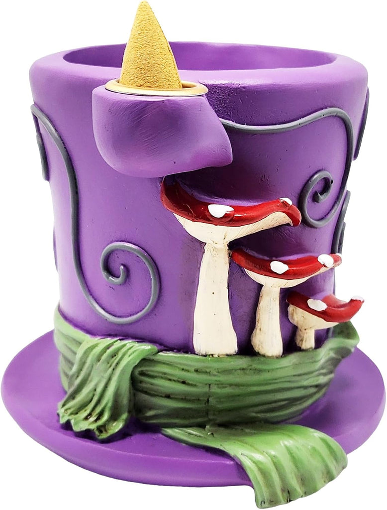 Wonderland Mad Hatter Backflow Incense Burner - 5 x 5 x 4 Inch Hand-Painted Cold Cast Resin Hat Burner with Top Tray